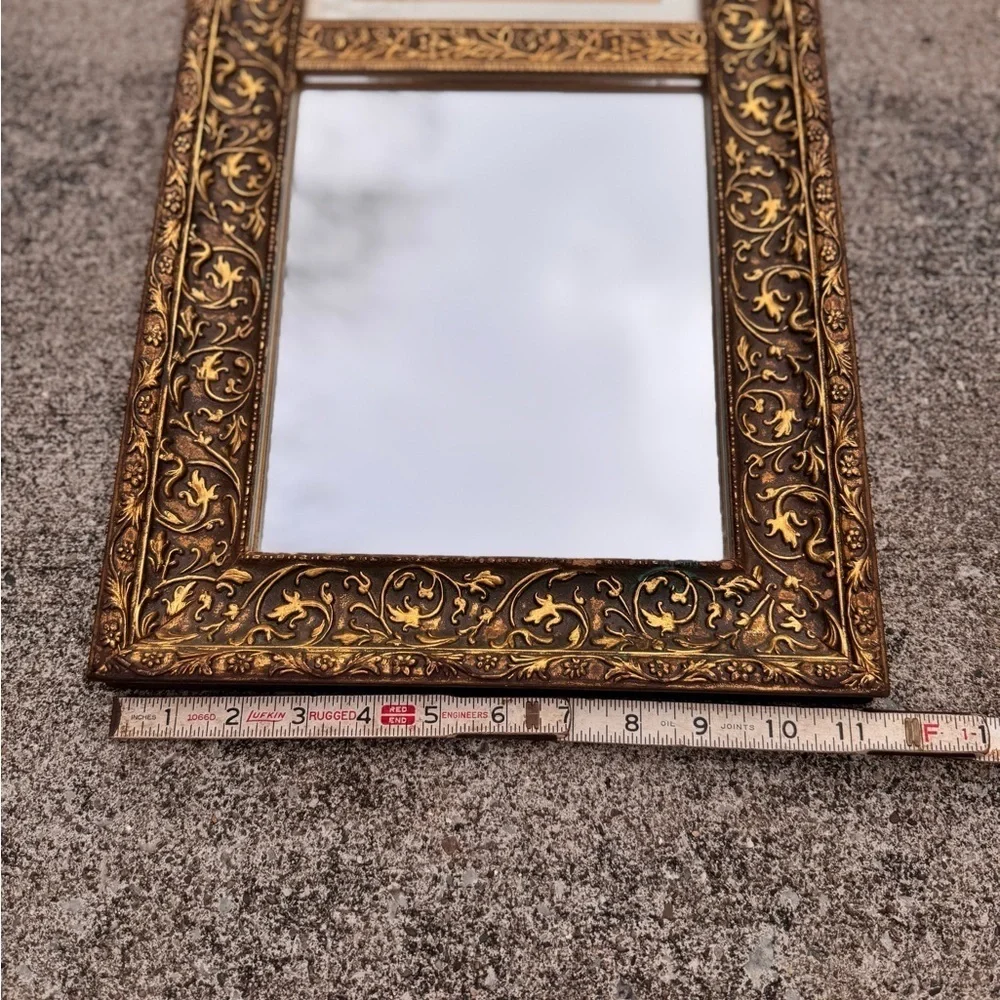 Vintage Estate Gold Framed Wall Mirror with Holiday Advertisement